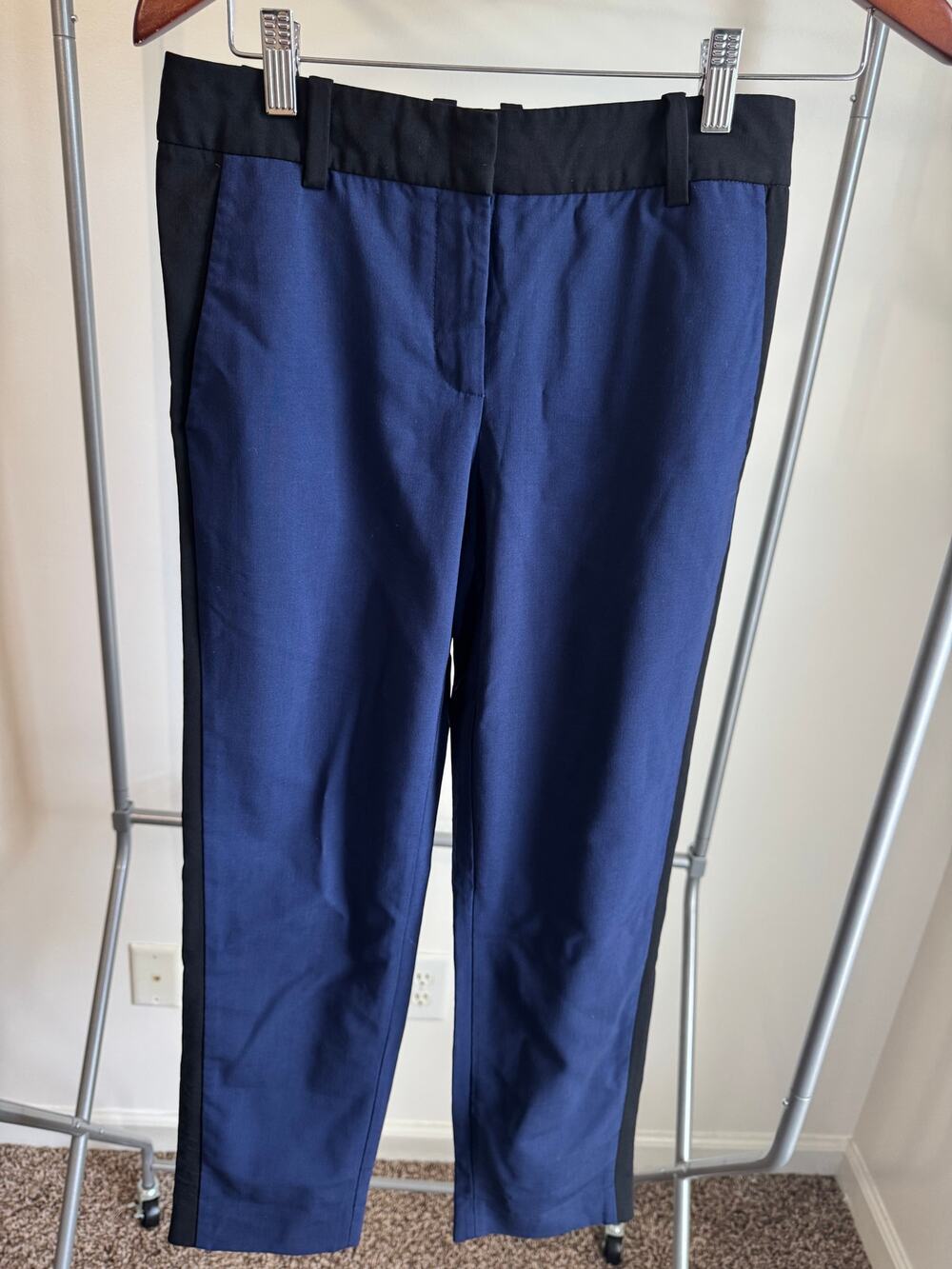 Diane von Furstenberg DVF Wool Tuxedo Pants Size 0 Blue Black Stripe